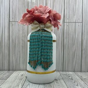 Elegant Turquoise Beaded Home Accent vase